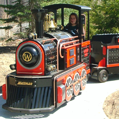 Train driving down path