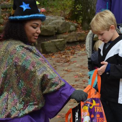 Volunteer wizard and ninja trick-or-treater