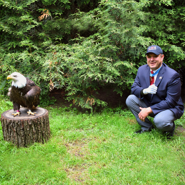 Master Sgt. Petry with Petry the eagle