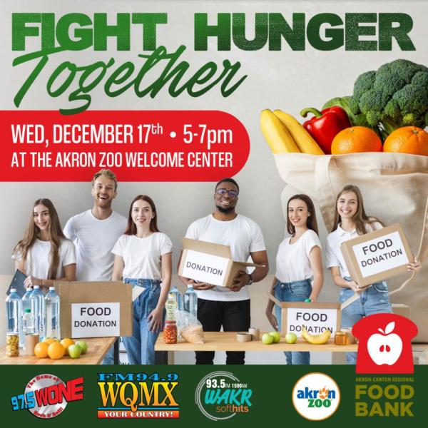 Graphic with people donating to food drive